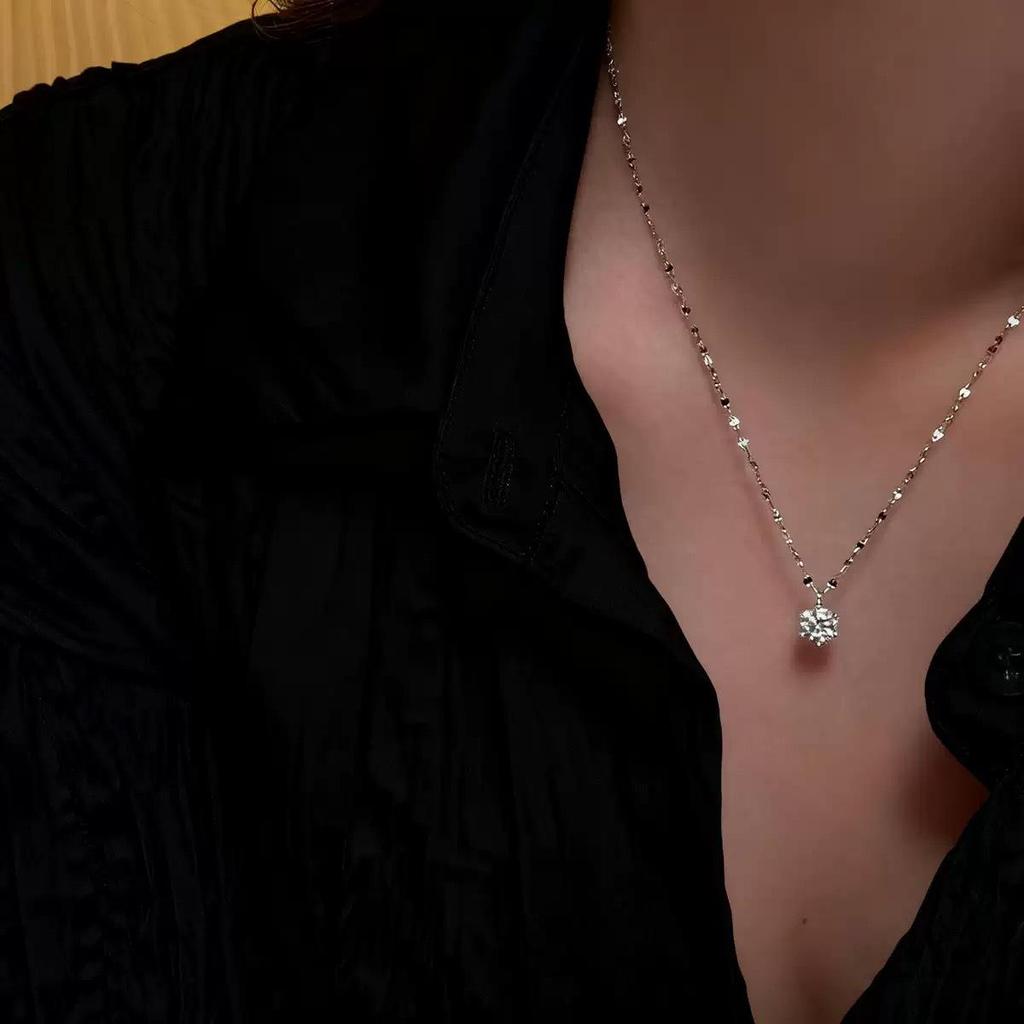 S925 Sterling Silver Necklace with Moissanite Six-Claw Pendant – Elegant, Versatile Light Luxury Clavicle Chain