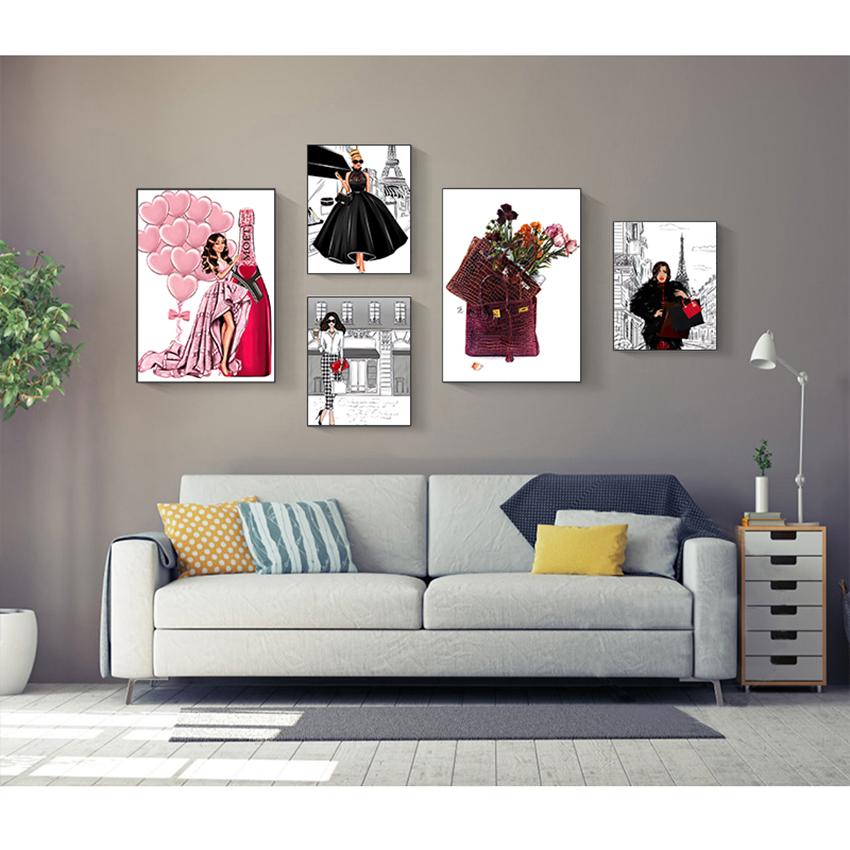 Плакаты и принты, настенные картины для гостиной, модная сумка для девочек, воздушный шар, салон шампанского, настенная живопись с принтом на холсте, скандинавская картина