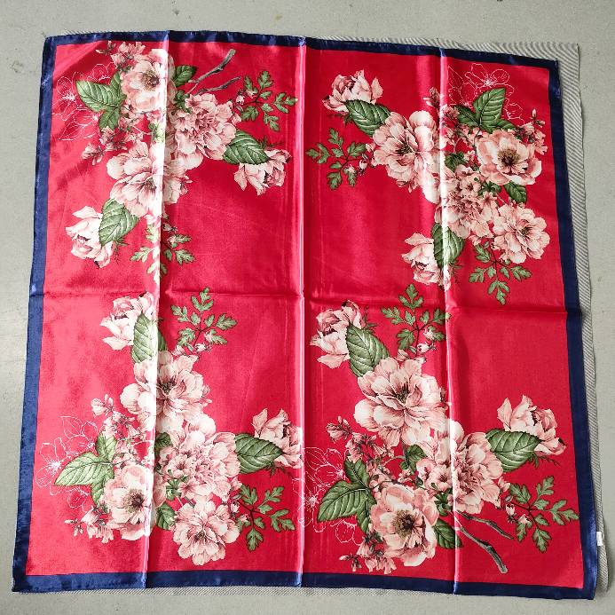 [BYSIFA] Navy Blue Chinese Roses Large Square Scarves New Female Elegant Large Silk Scarf Fashion Ladies Accessories 90*90cm