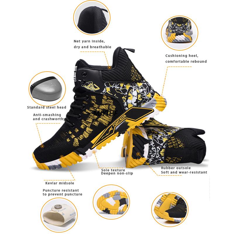 Модные защитные ботинки со стальным носком, мужская рабочая обувь, противоударные и противопрокольные защитные ботинки, рабочие кроссовки, неразрушимые защитные ботинки 2024