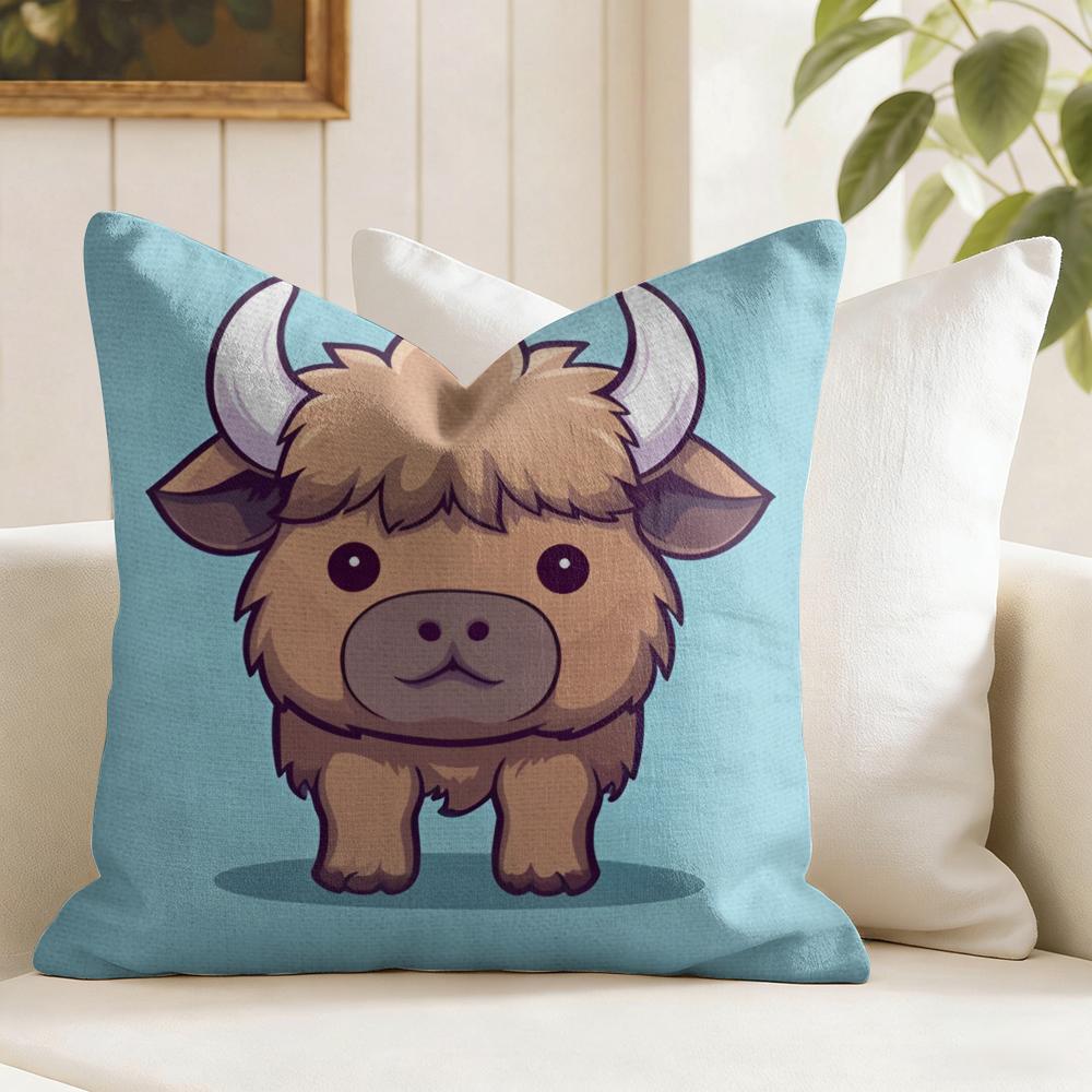 Cool Highland Cow Cushion Cover Natural Linen Pillow Cover DoubleSided Print Cushion Cover for Sofa Home Decor