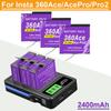 2400mAh High Capacity For Insta360 Ace Pro Ace Battery+3-Slot LED Fast Charger For Insta 360 Ace Pro 2 Action Camera Accessories