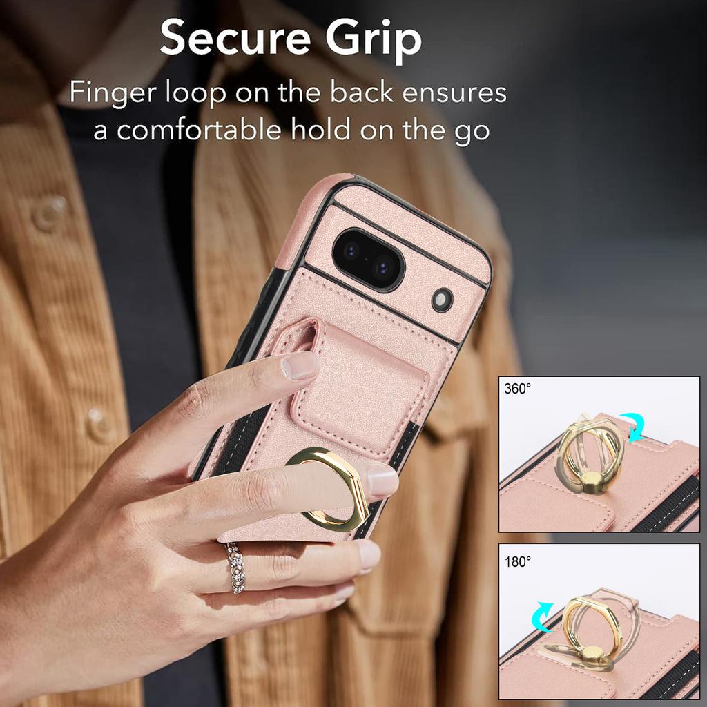 For Google Pixel 8a Kickstand Case PU Leather+TPU Phone Cover with Card Slots