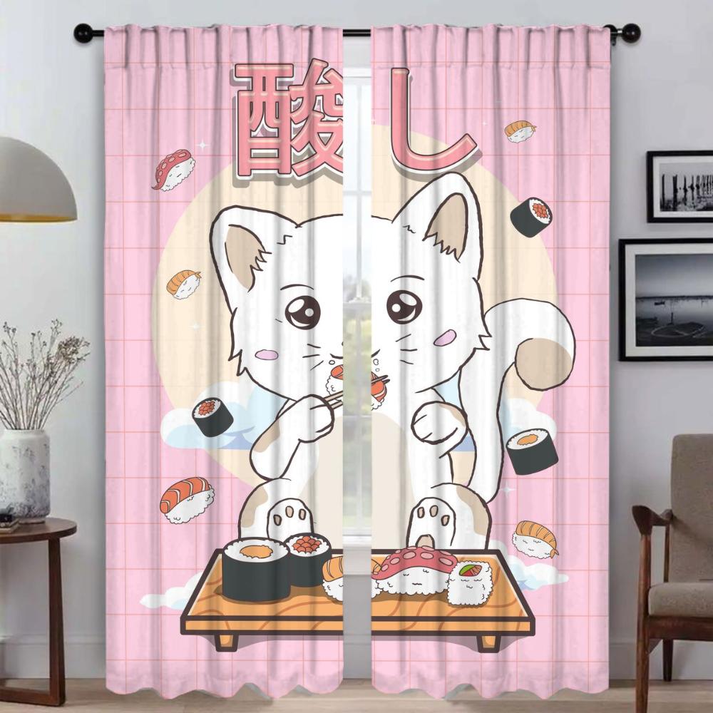 Шторы Sushi Cat для спальни, светонепроницаемые шторы для комнаты, 2 панели, шторы-перегородки, украшение на Хэллоуин, шторы для домашнего интерьера