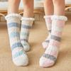 Winter Plush Women Floor Socks Warm Soft Coral Fleece Striped Comfy Non Slip Thermal Female Sock