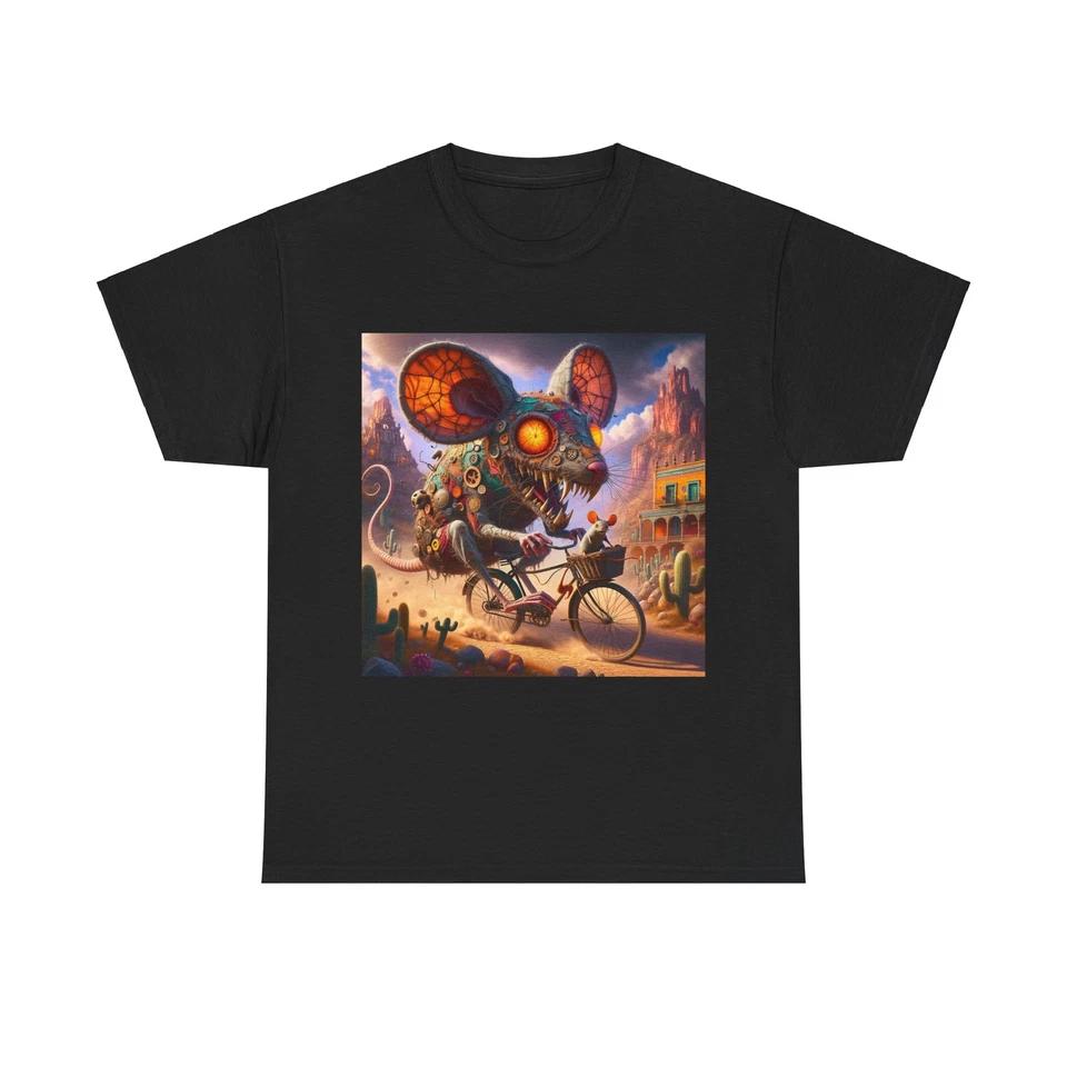 Unisex Adult T Shirt Patchwork Mouse Bicycle Adventure Vintage Style