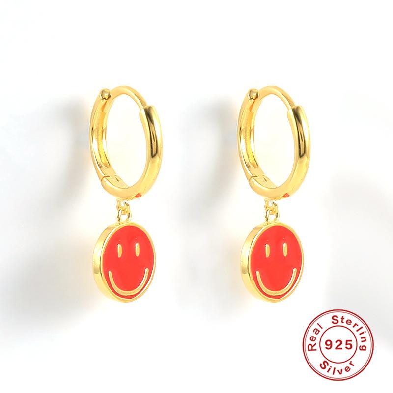 Серьги-клипсы из стерлингового серебра 925 пробы с эмалью в виде смайлика, капающее масло, летняя пляжная мода, простые креативные женские серьги