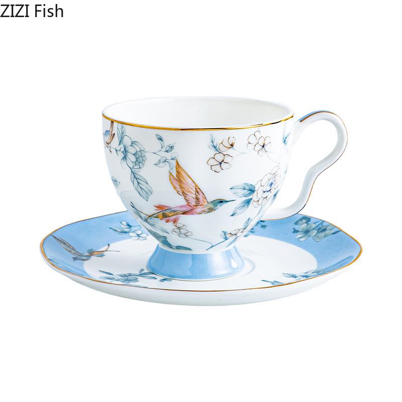 BRBlue Bird Ceramic Coffee Mug Saucer Retro Afternoon Tea Coffee Cup Teapot Saucer Sets Couple Cup Set Home Creative Drinkware MugEY