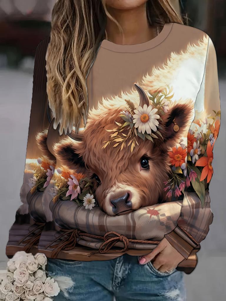 Plus Size Women's Long Sleeve Tops Fall and Winter Casual Long Sleeve Crew Neck Sweatshirts, Women's