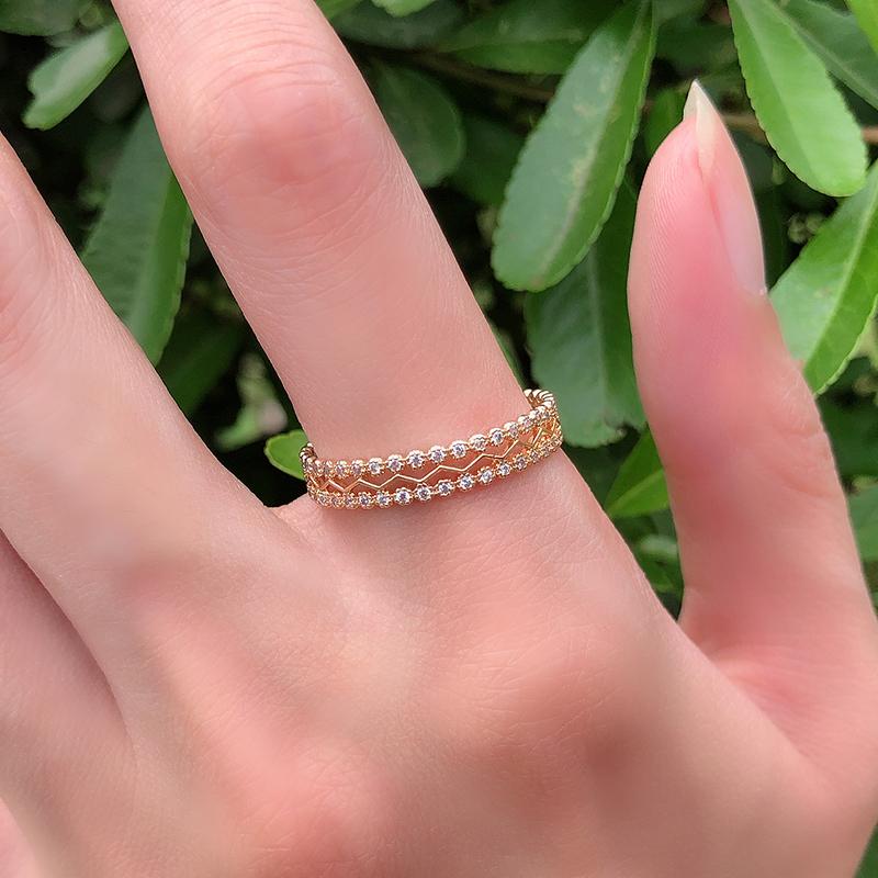 Kinel Hollow Rose Gold Color Vintage Ring For Women Zircon Wedding Ring Fine Jewelry