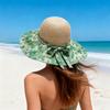 (One Size, Green) Women's Bohemian Patchwork Straw Hat Wide Brim Breathable Sun Protection Beach Cap Foldable Summer Floral Sun Hat