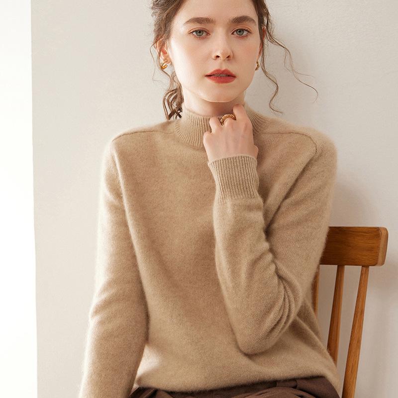 Женский кашемировый зимний свитер - Полувысокая горловина, Толстая вязка, Рукав реглан, Пуловер свободного кроя.