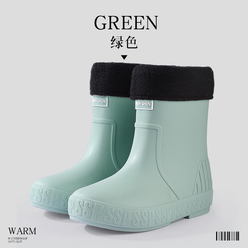 Rain Shoes Women's Adult Fashion Fleece Short Tube Kitchen Women's Water Shoes Waterproof Rain Boots Women's Water Boots Non-slip Work Rubber Shoes