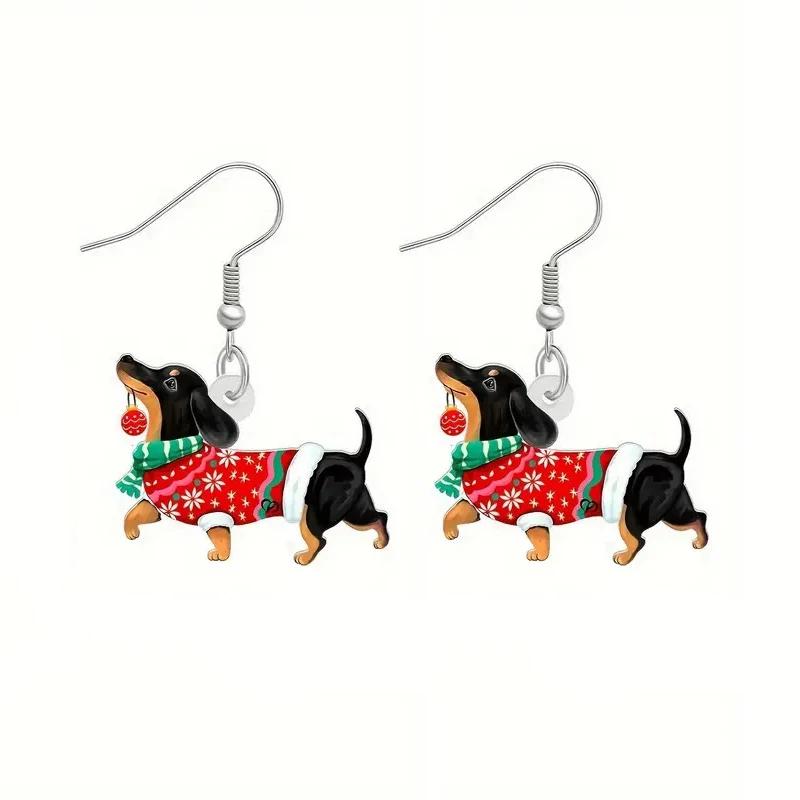 CAOSHI Cute Dachshund Designed Pendant Earrings for Women Fashion Acrylic Christmas Jewelry Gifts Cartoon Animal Accessories