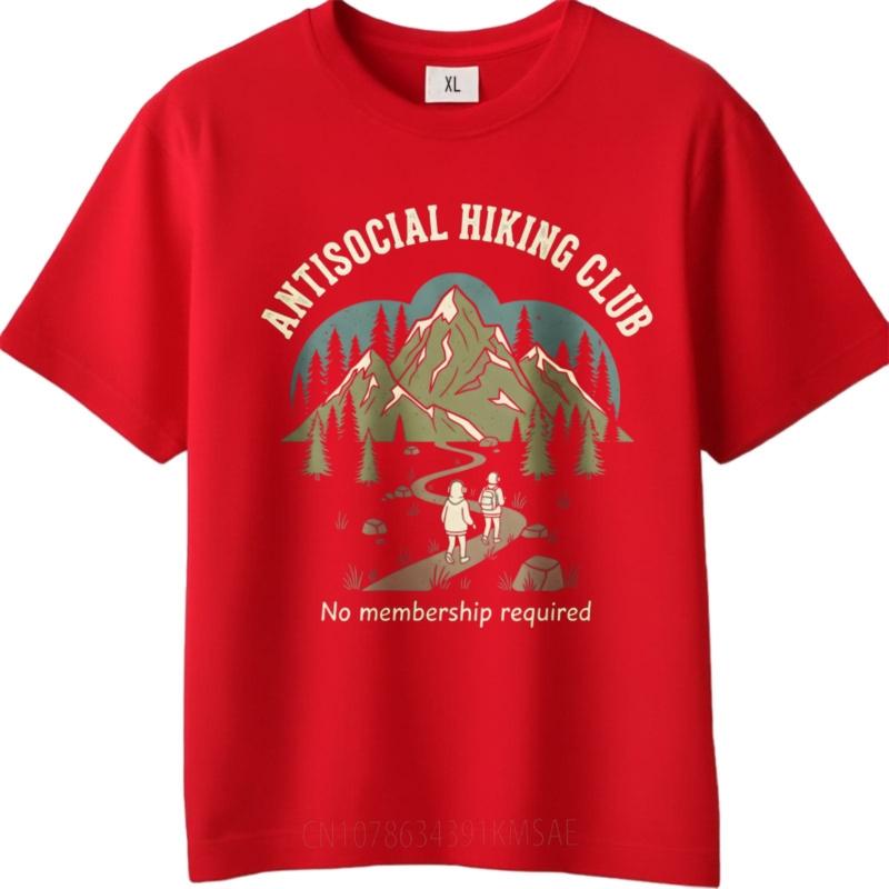 Comfortable Unisex Crew Neck Tshirt Streetwear Antisocial Hiking Club Mountain Scene Hiker Trail Trees Anime For Her Teeshirt