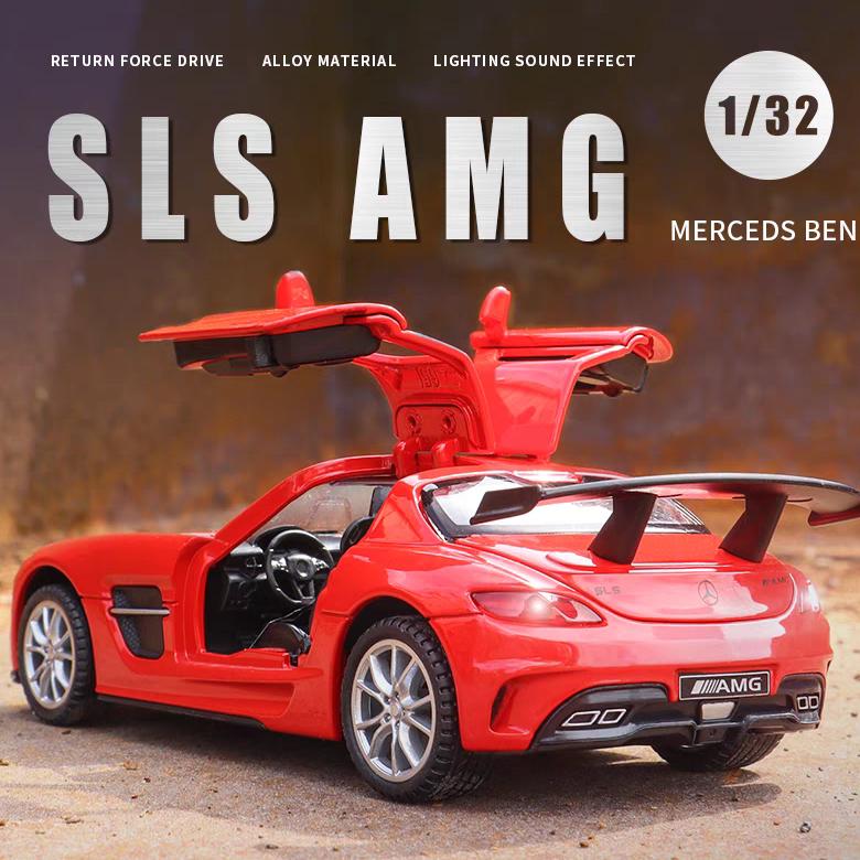 Mercedes Benz SLS AMG Supercar Simulation Diecast & Toy Vehicles Sounds & Light Pull Back Car 1:32 Alloy Collection Model
