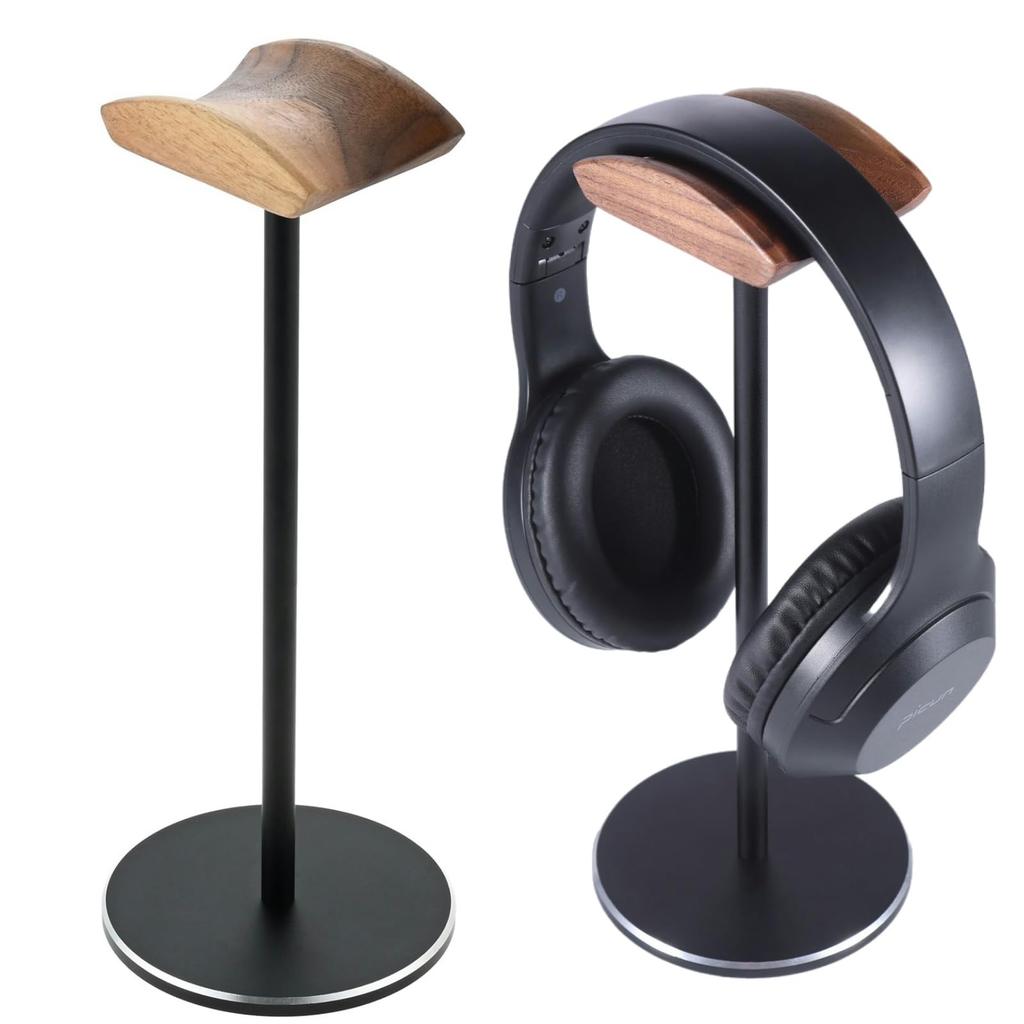 Dophee Wooden Headphone Stand, Standing Headphone Hanger, Black, Stylish, 29cm, Fits Most Headphones