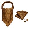 Barry.Wang Ascot Tie for Men Black&Gold Woven Silk Paisley Floral Cravat Pocket Square Cufflinks Set