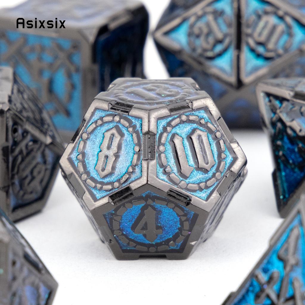 7 шт. синие, серебряные двойные мечи, металлические кубики, набор одноцветных многогранных кубиков, подходящий для ролевой игры, настольной игры Pathfinder
