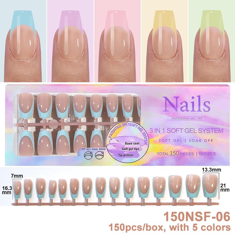 150 шт./кор. акриловые накладные ногти с полным покрытием, накладные мягкие гелевые накладные ногти Т-образной формы, овальные капсулы, миндалевидные, скульптурные, салонные, сделай сам
