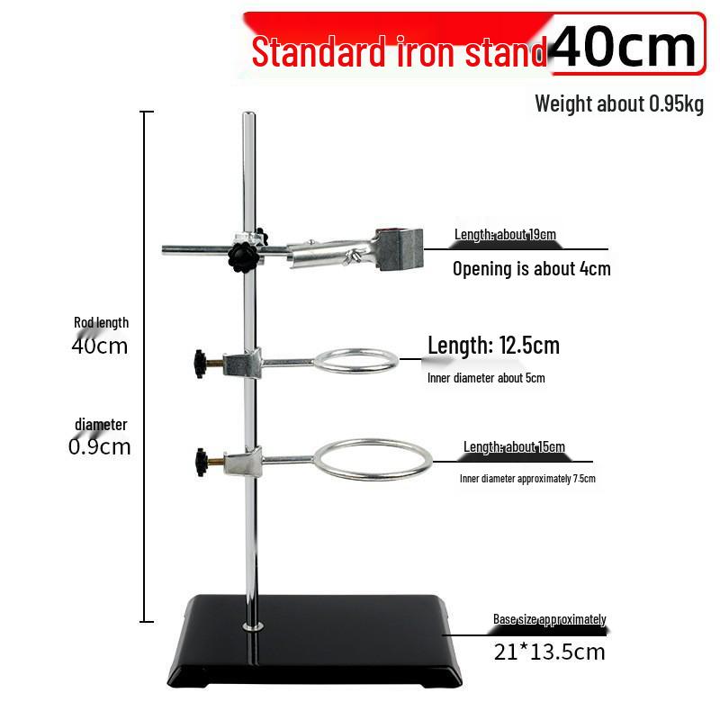 Iron Stand with Square Base for Laboratory Experiments - Complete Set with Flask Clamp & Burette Holder