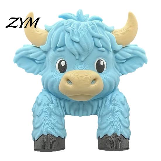 Small Desktop Decor for Workstation Cute Highland Cow Monitor Sitter Decor, 3D Printed Figurine, Fun Unique Office Workspace Gadget Ornament Computer