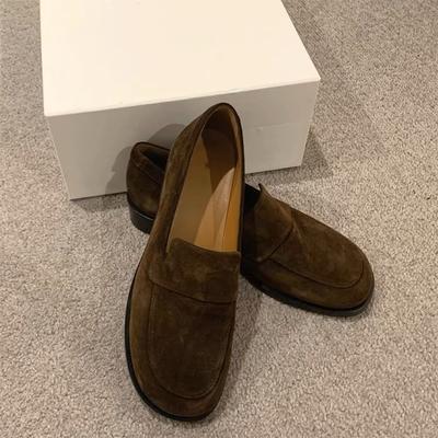 Замшевые матовые ретро женские балетки в британском стиле, маленькие кожаные туфли из натуральной кожи