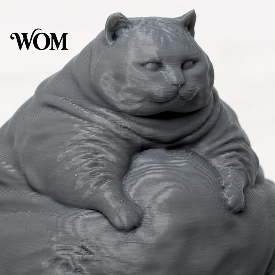 Sitting Cat Statue 3D Printed Fat Figurine, Modern for Collectible Art Piece Desk Decor, Animal Shape Ornament, Lovers Gift Small Sculpture