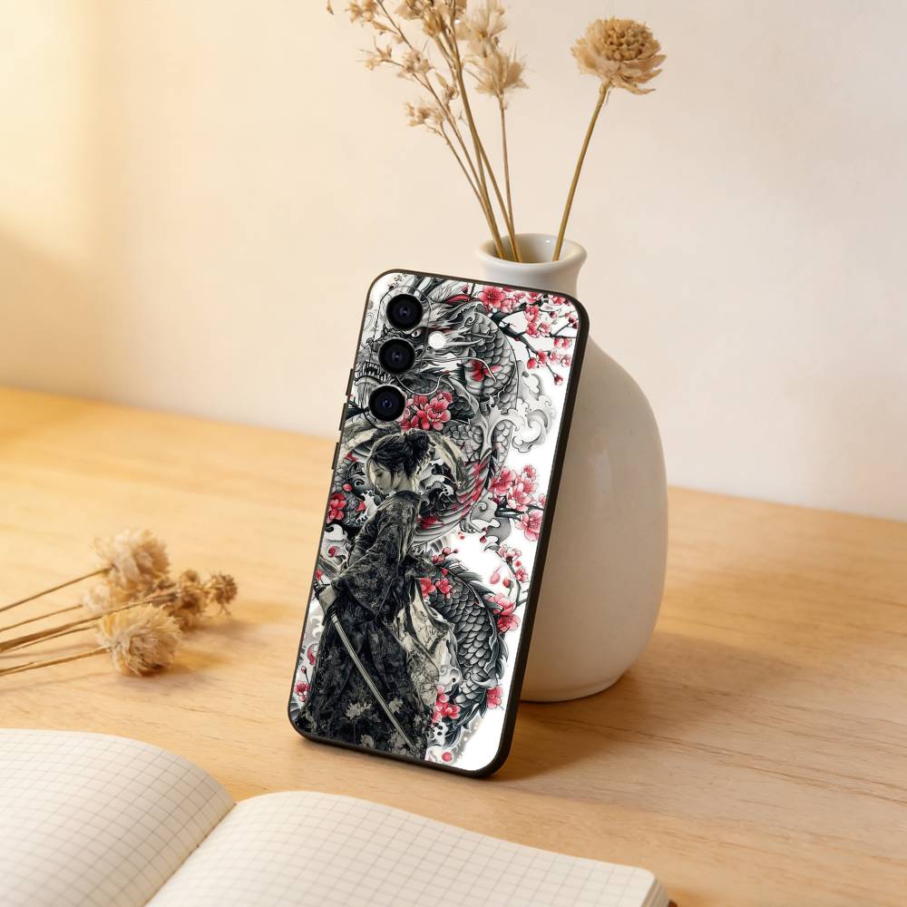 Samurai Warrior Geisha Phone Case For Samsung Galaxy A73,A72,A71,A70,A53,A52,A51,Others Soft Black Cover