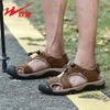 Sandals men's cowhide outer wear non-slip bag head hole men's sports wear-resistant outdoor beach shoes