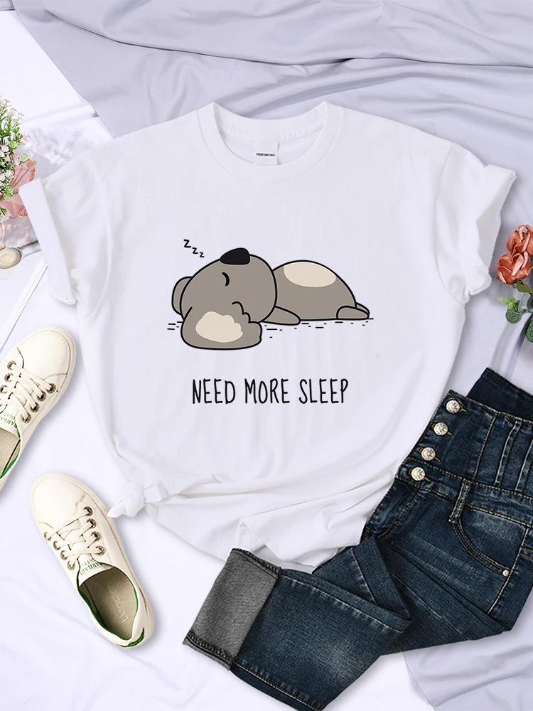 Need More Sleep Cartoons Bear Женская футболка Street All-math Топы Мода Хип-хоп Повседневная одежда Индивидуальность Женская с коротким рукавом