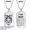 Stainless Steel Wolf Head Pendant Necklace & Double-Sided Dog Tag Keychain for Men