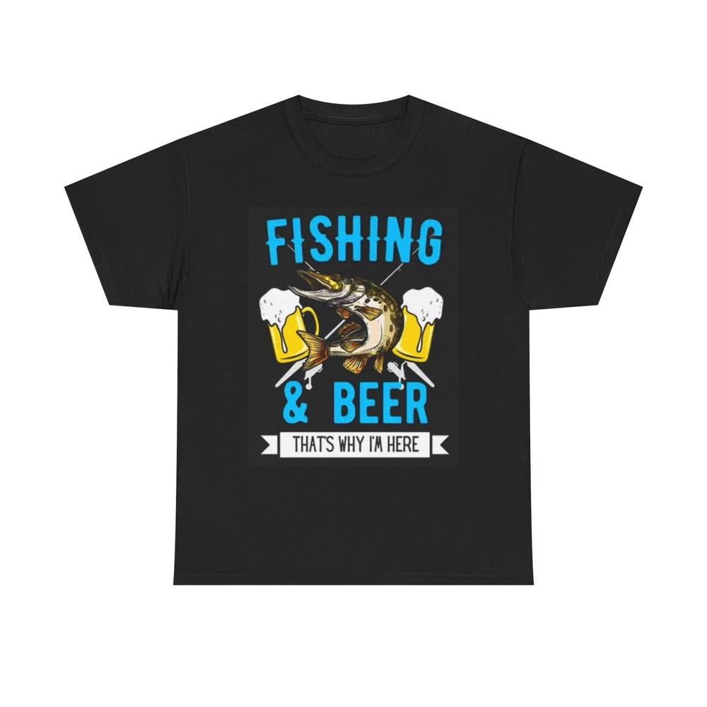 Fishing And Beer Graphic T Shirt Outdoors Hiking Unisex Heavy Cotton Tee