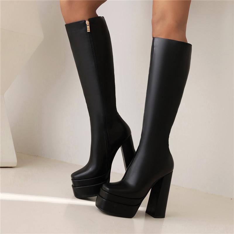 Женские сапоги на высоком каблуке осень и зима новые водонепроницаемые толстые каблуки однотонные средние сапоги универсальные сапоги большого размера