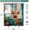 Highland Cow Summer Shower Curtain 60Wx72L Inch Funny Cute Cattle Ocean View Landscape Bathtub Calf Tropical Hawaii Scene Palm L