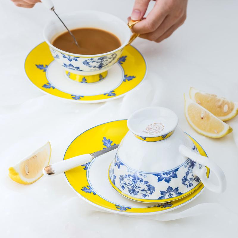 Высококачественный фарфор, сине-белый фарфор, керамические кофейные чашки и тарелки, чашки для послеобеденного чая с ложками