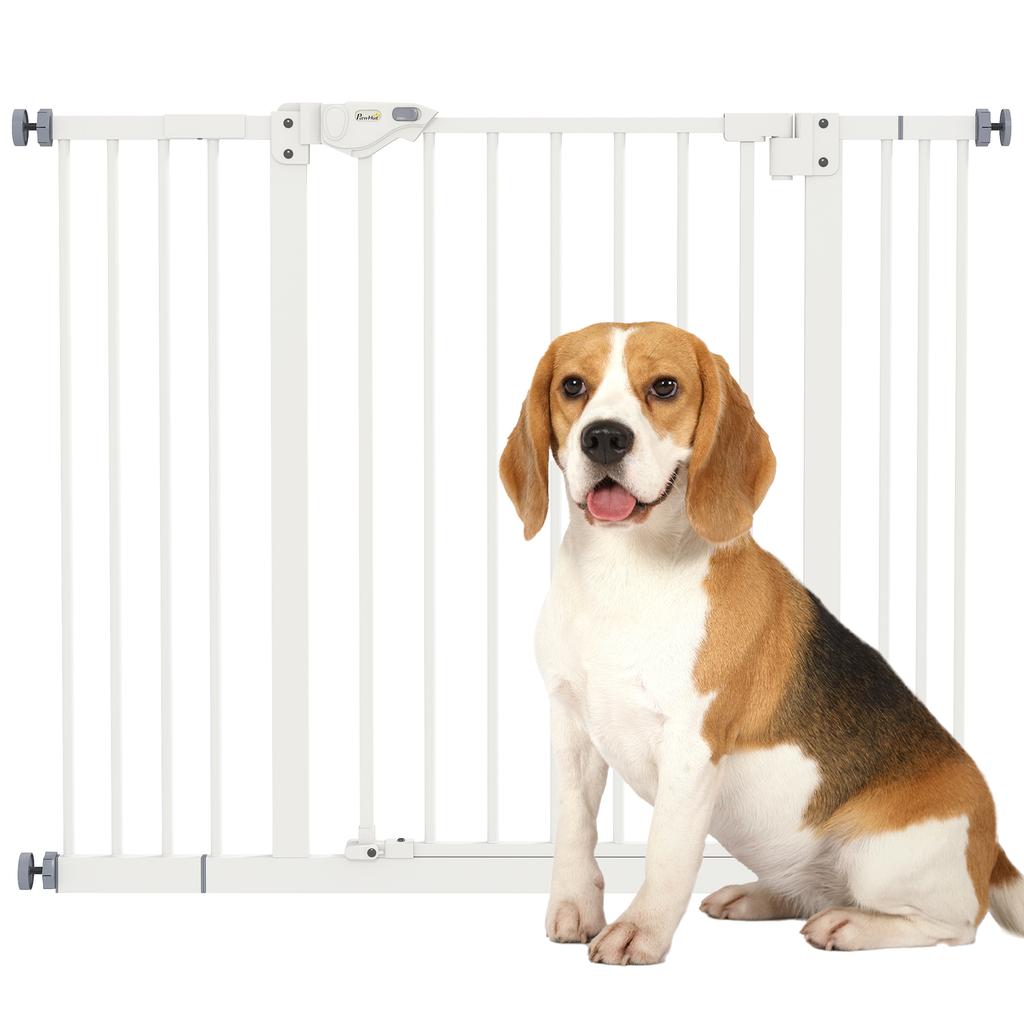 Adjustable Dog Gate up to 100 cm Without Screws with 2 Extensions and Height 72 cm, White