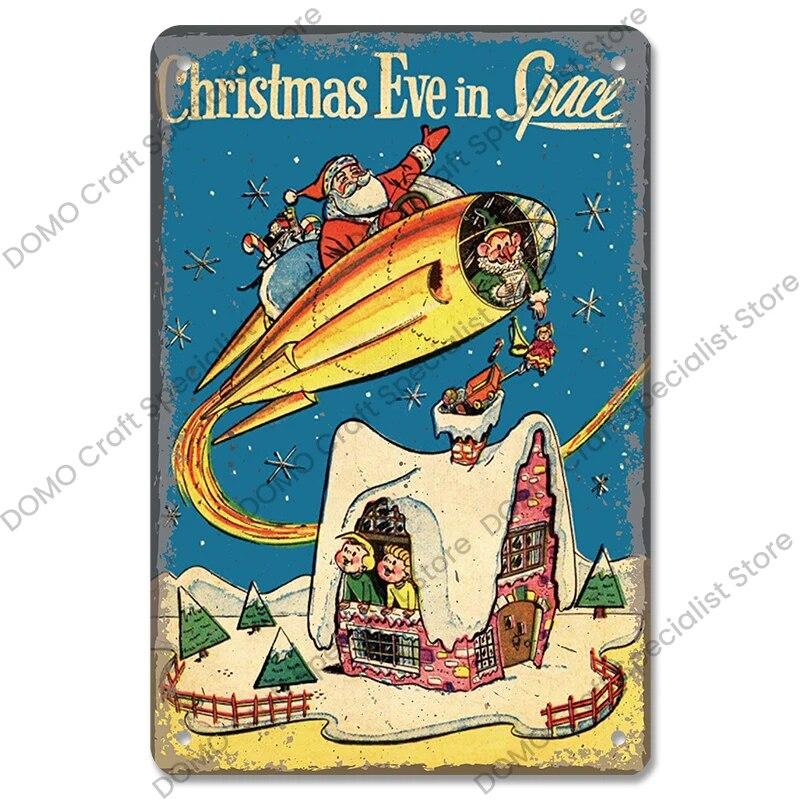 Christmas Tree Bells Santa Claus Poster Vintage Metal Tin Signs Merry Christmas Retro Metal Plate Cafe Bar Pub Home Wall Decor
