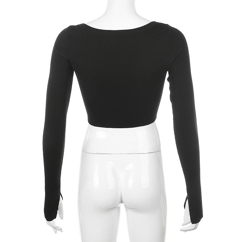 Women V-neck Solid Color Loose Knitted Cardigan Long Sleeved Crop Top