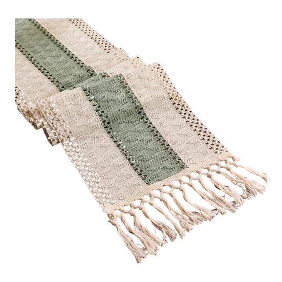 Yousheng Table Runner Color Block Long Strip Design Tassel Element Table Flag Easy To Clean Dining Table Decor Accessory