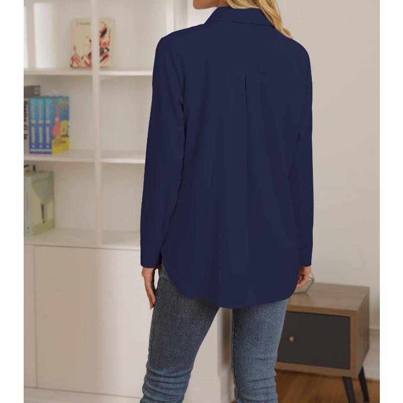 YYFS Женская мода, повседневные весенне-осенние однотонные рубашки-поло с длинным рукавом и принтом, блузки и рубашки