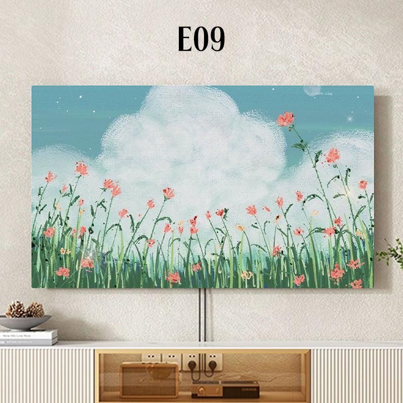Oil Painting Landscape Printed TV Dust Cover Elastic All Inclusive LCD Screen Cover 32-85 Inch Home Decor Hanging TV Hood