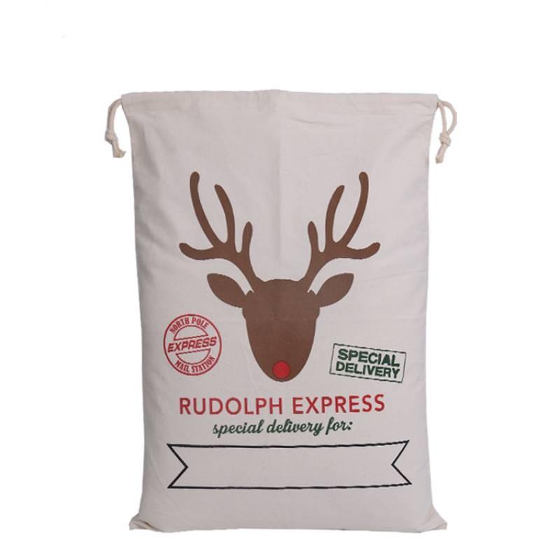 Festive Canvas Gift Bag With Reinforced Drawstring For Holiday Gift Wrap