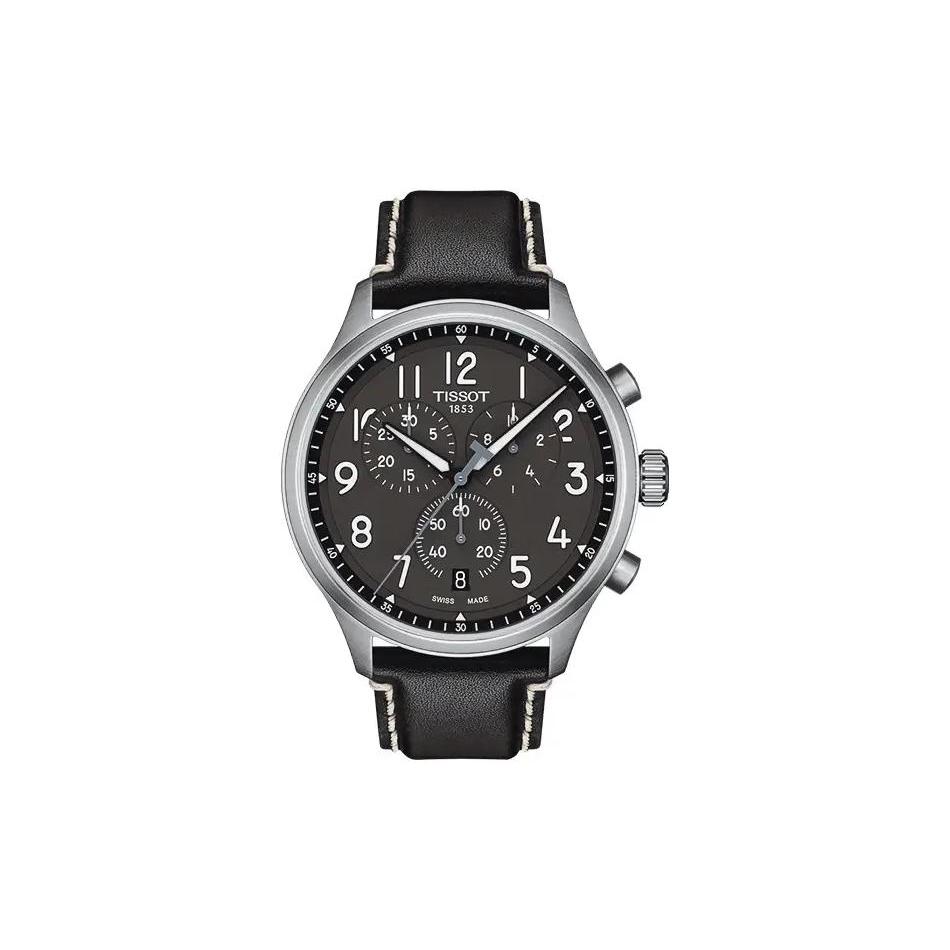 Tissot Кварцевый механизм 100м Водонепроницаемость Мужские часы 45мм Черный циферблат Стальной корпус часов Ремешок из натуральной кожи T116.617.16.062.00