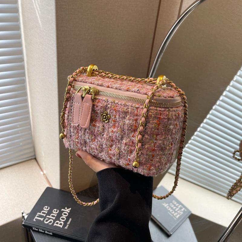 Шерстяная сумка женская осень-зима новая модная нишевая сумка-мессенджер на цепочке, мини-сумка-коробочка высокого класса