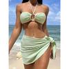 2025 Solid Halter String 3 Piece Bikini String Skirt Swimsuit Women Swimwear Female Bather Bathing Swimming Swim Suit Beachwear