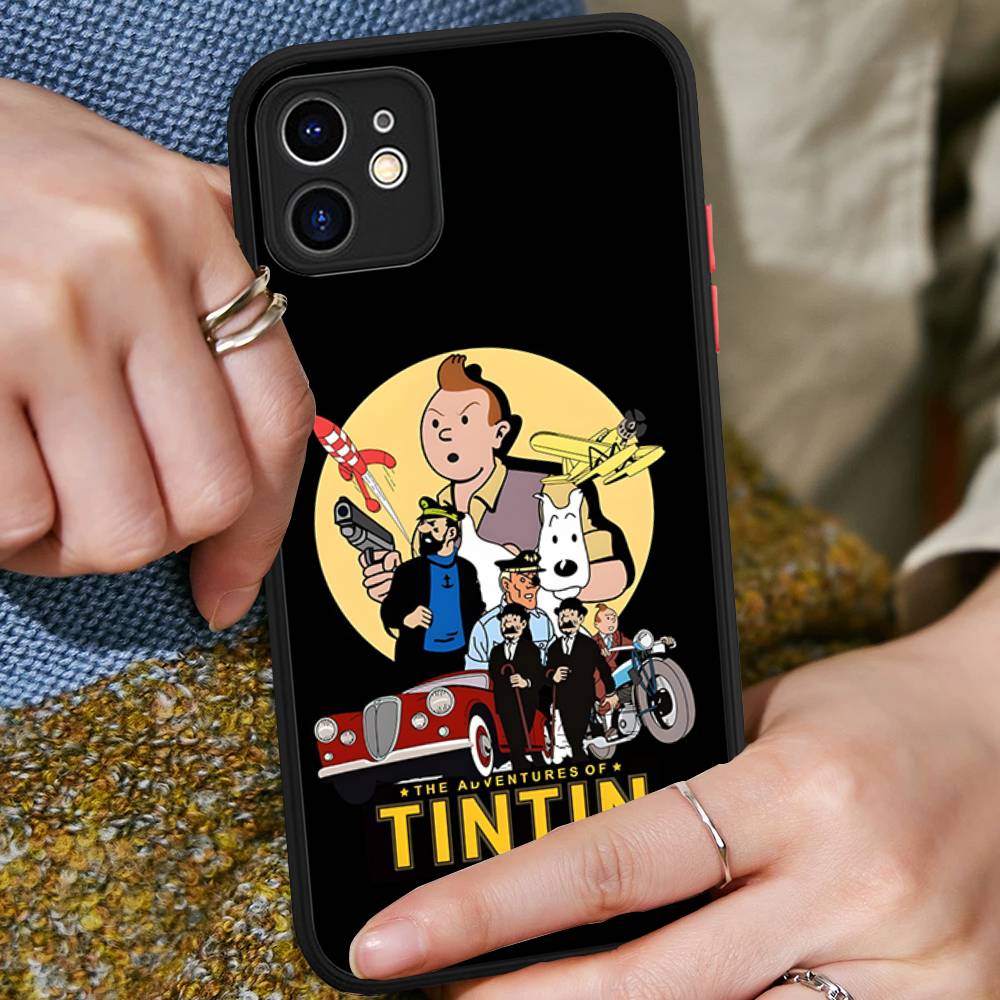 Чехол для телефона T-Tintin A-Adventures для IPhone 16 15 14 13 12 11 Pro Max Plus X XS MAX Черный Матовый Чехол для Телефона