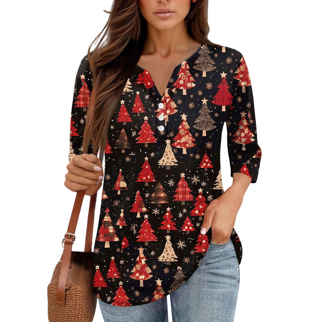 Рубашки с рукавом 3/4 для женщин, футболки с принтом, блузки, повседневные базовые топы больших размеров, пуловеры