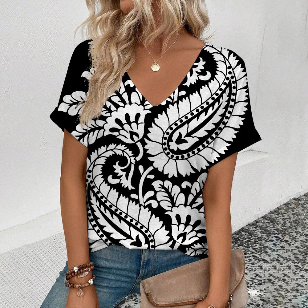 S-8XL Plus Size Women's T-Shirt Summer V-Neck T Shirt For Women Fashion Short Sleeve Tops Casual T-Shirt 3d Print Female Clothes