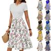 Women's Casual Fashion Belted Floral Print Short Sleeve Round Neck Elegant Dress